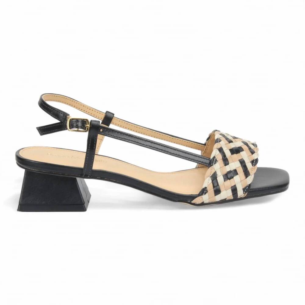 NEW BRUNO MENEGATTI women's kimberly leather slingback sandals in black off whit